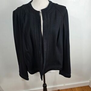 Chicos Black Open Front Textured Trim Blazer Jacket Sz 2 ( MED)